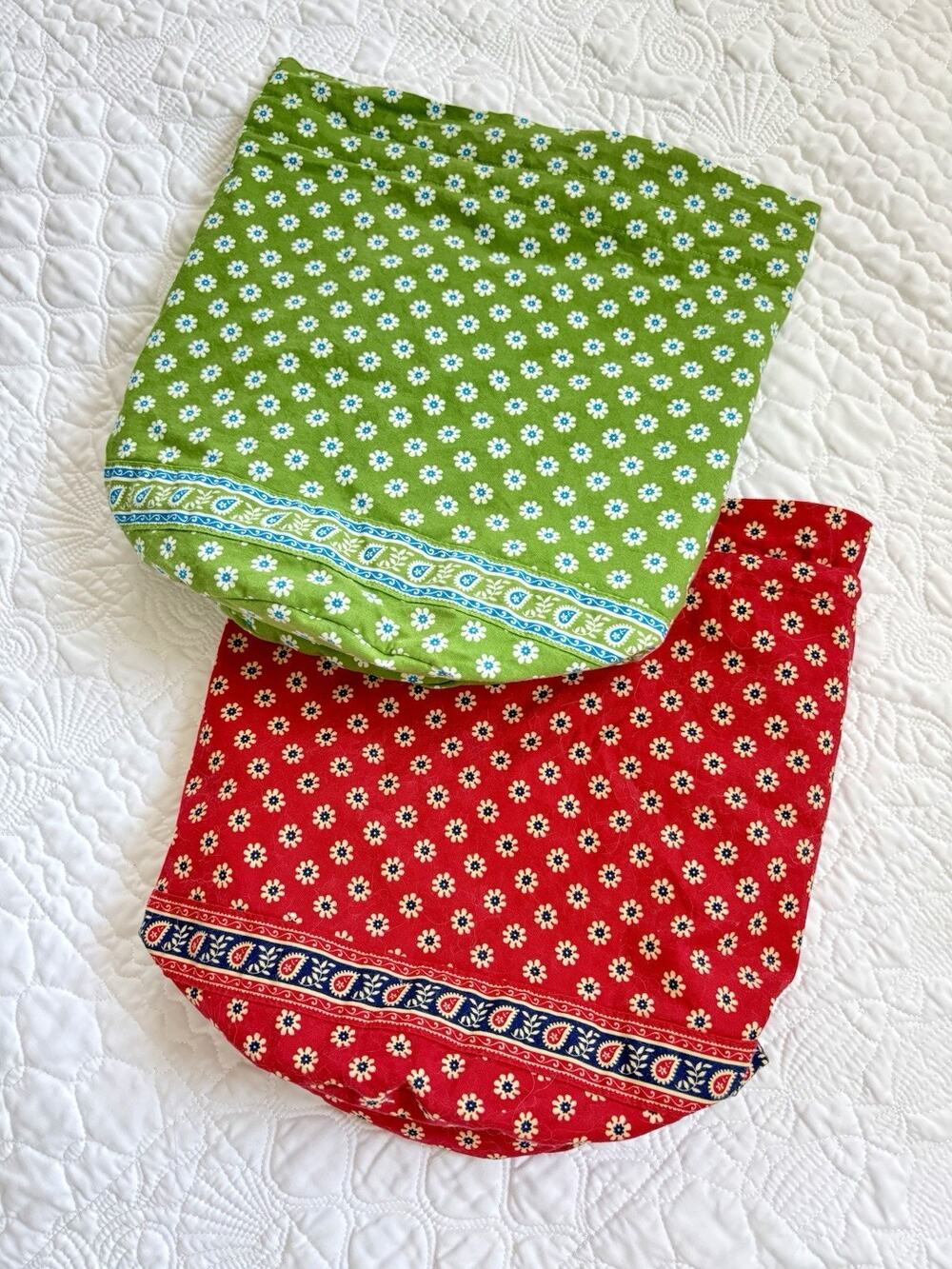 Vera Bradley Apple Green Diddy + Red Provincial Drawstring Wet Bags Set 2